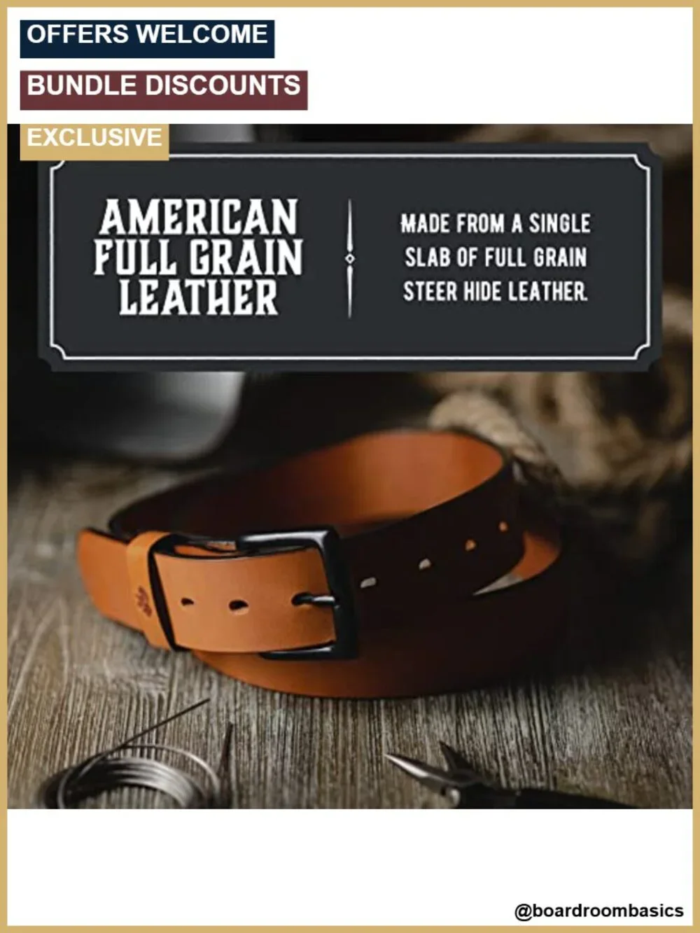 Heavy Duty Full Grain Leather Belt Made in USA Work EDC Men's